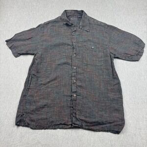 Vintage Barry Bricken Shirt Men Large‎ Black Color Grid 100% Linen Short Sleeve